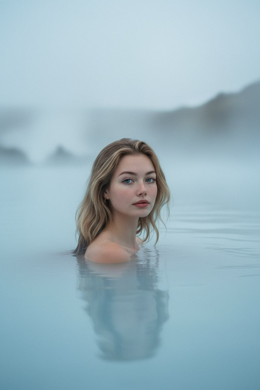 Cinematic Portrait in Blue Lagoon Mist