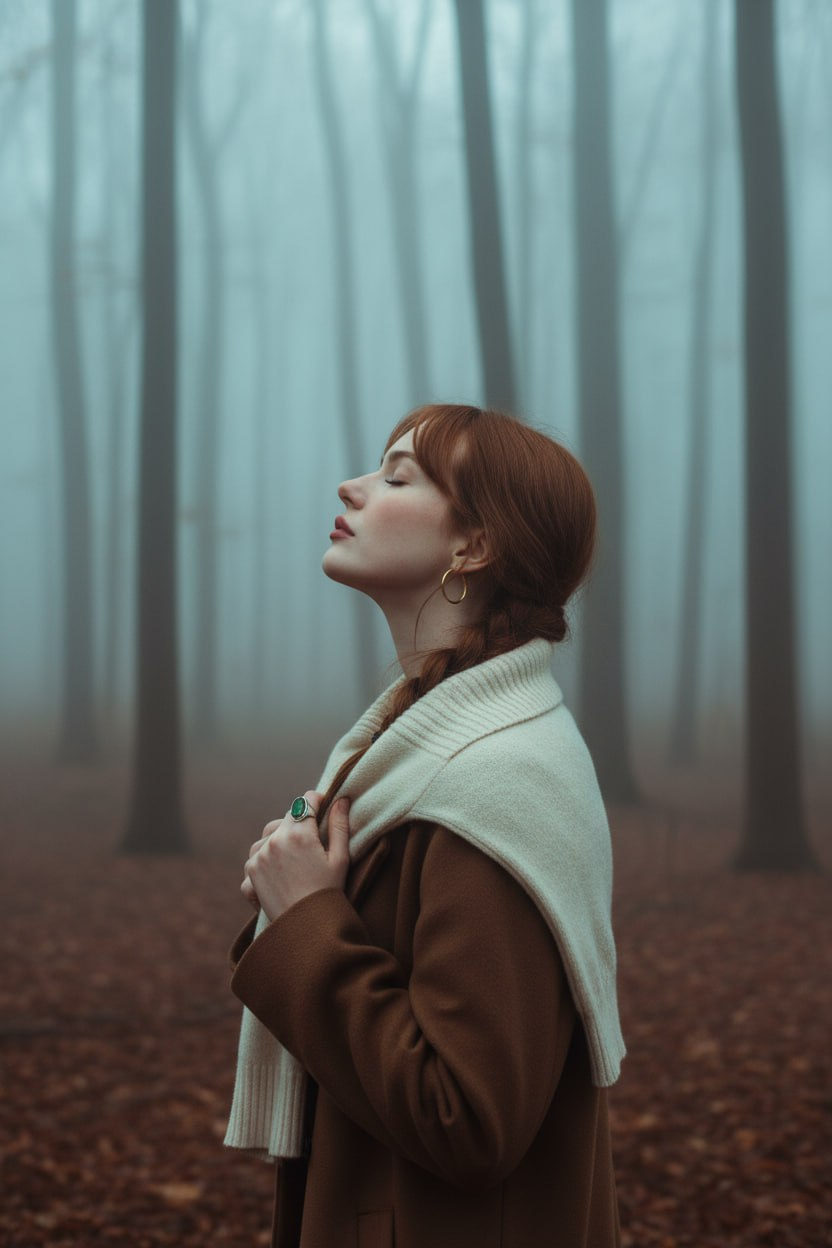 Serene Profile in Foggy Forest