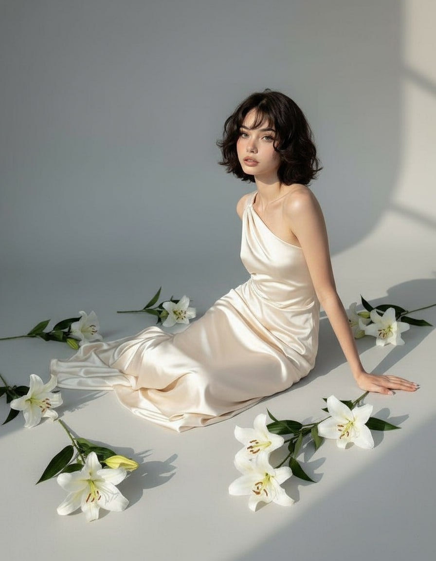 Elegant Pose Among White Lilies