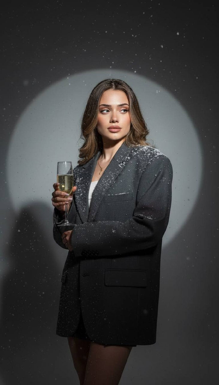 Snow-Dusted Champagne Muse