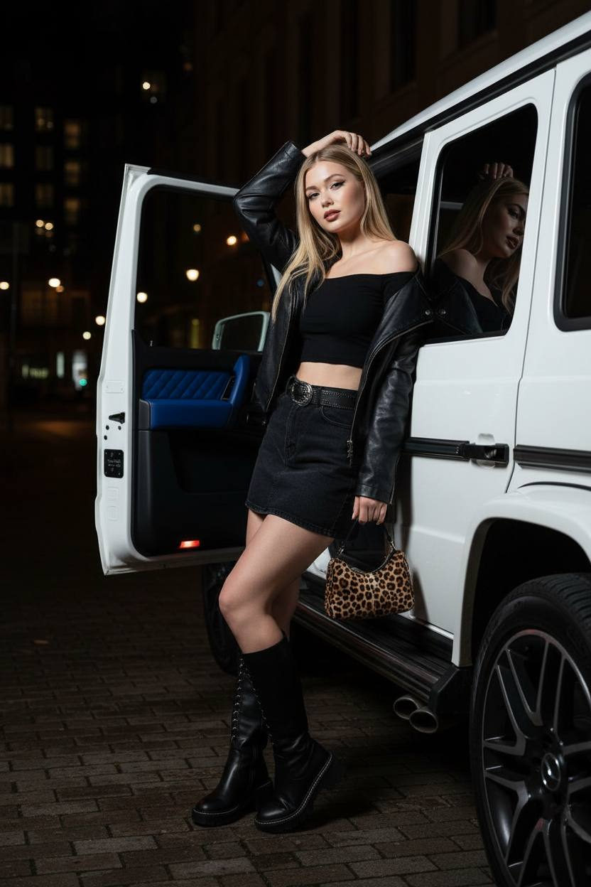 Stylish Night Pose With White G-Wagen