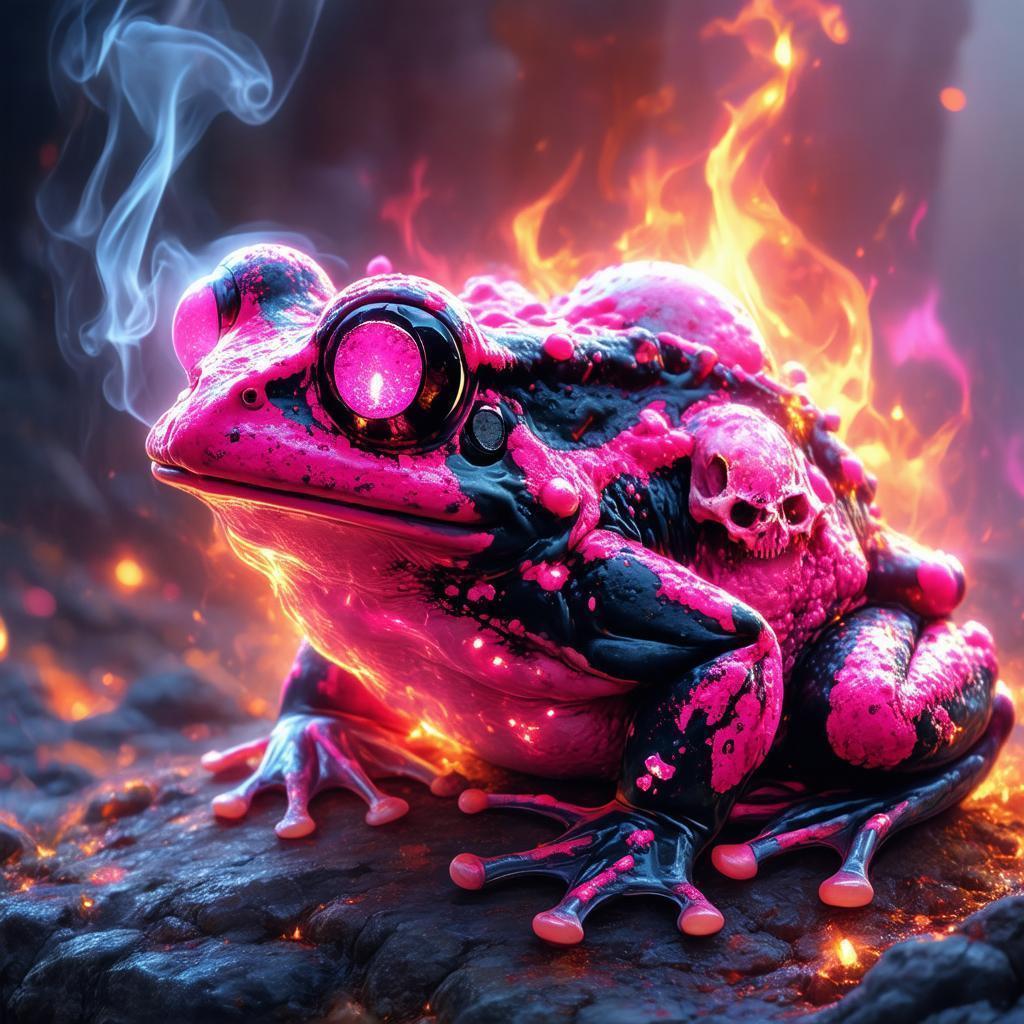 Pink Skull Frog Breathing Smoke and Fire