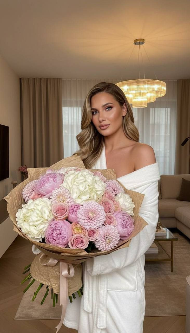 Glamorous Woman with Luxury Bouquet