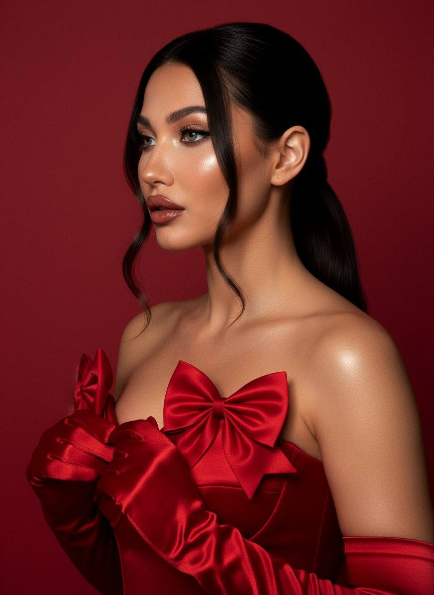 Crimson Satin Glamour Portrait