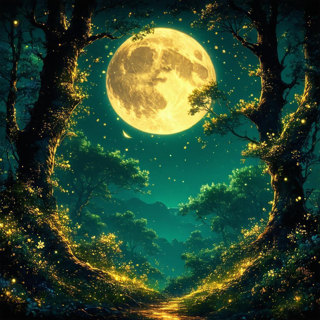 Anime Book Cover Under a Vibrant Full Moon