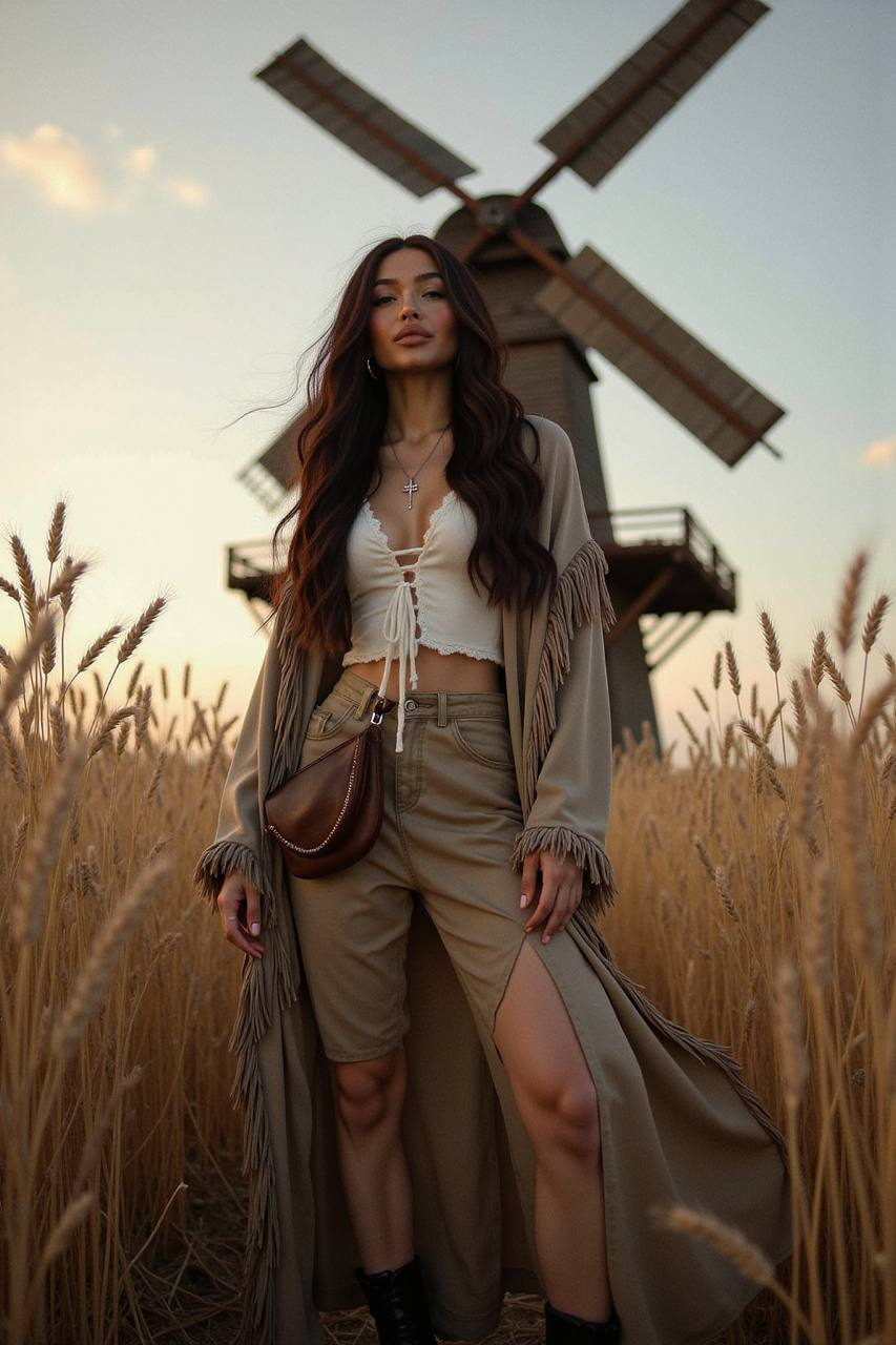 Boho Style in Golden Wheat Field
