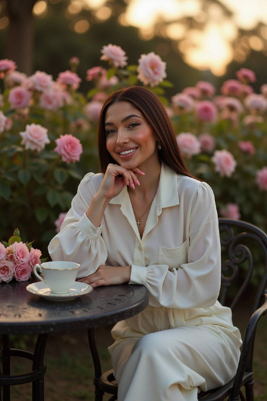Elegant Tea in Rose Garden