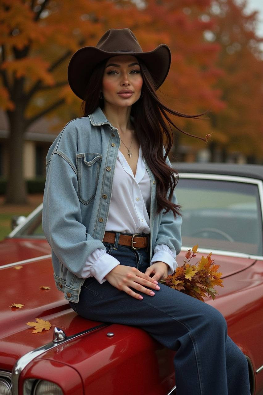Autumn Cadillac Cowgirl Portrait
