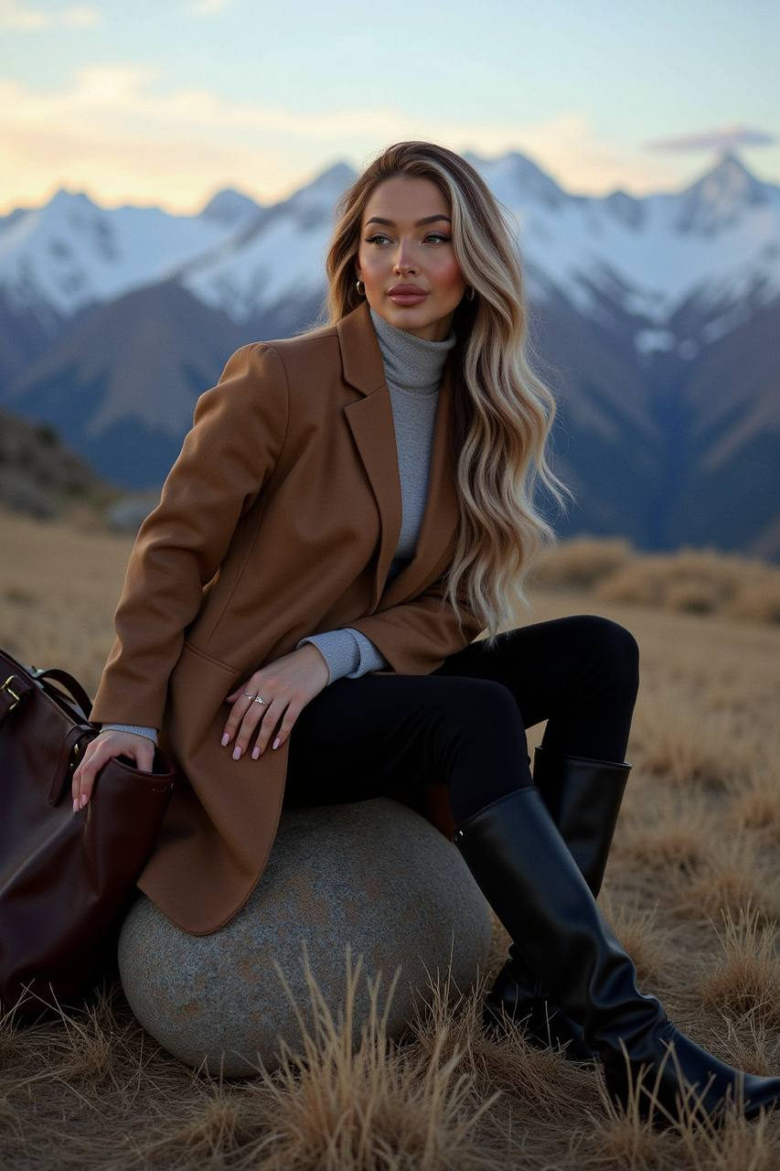 Cinematic Fashion Portrait at Mountain Sunset