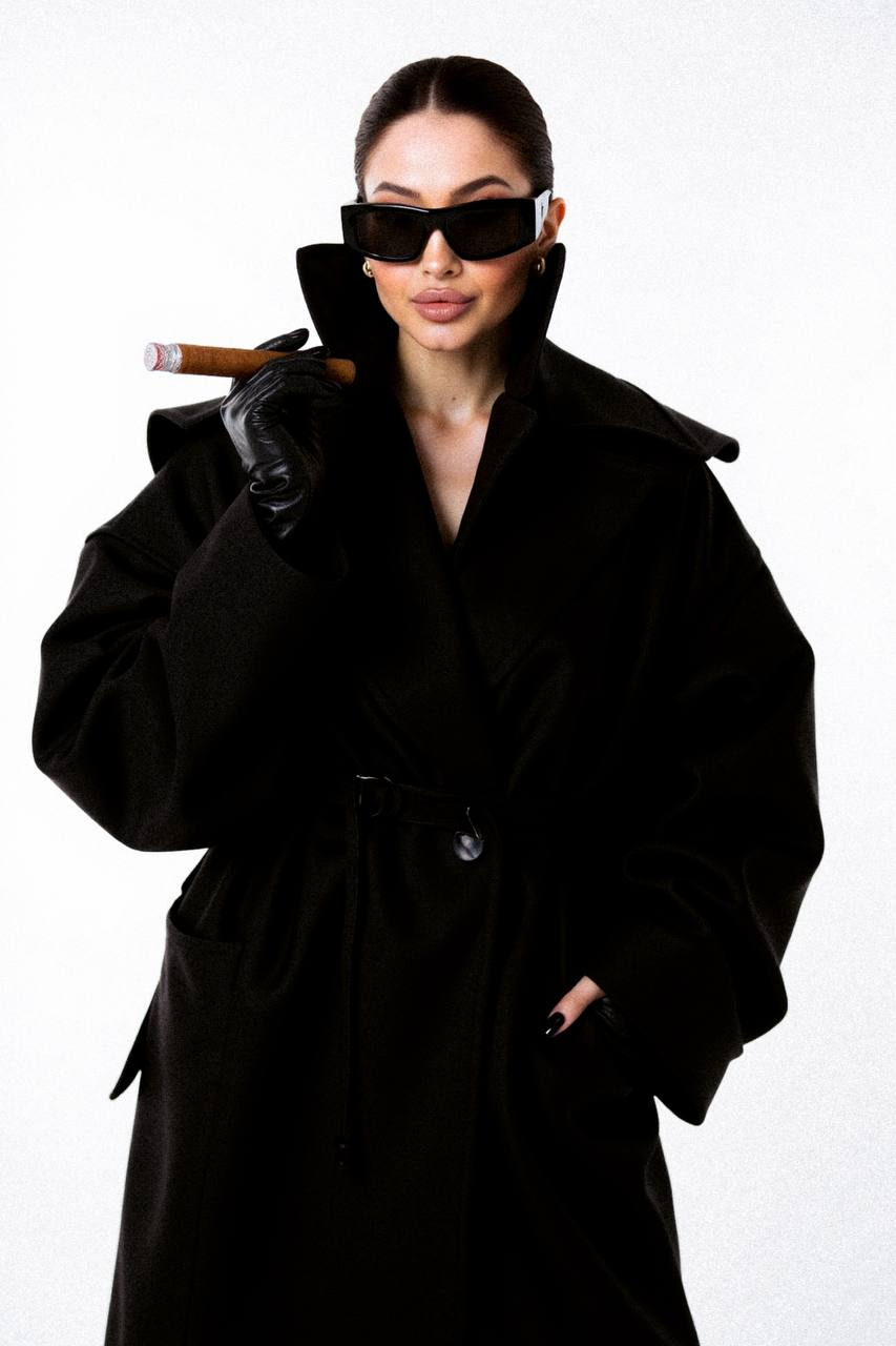 Stylish Woman in Black Coat