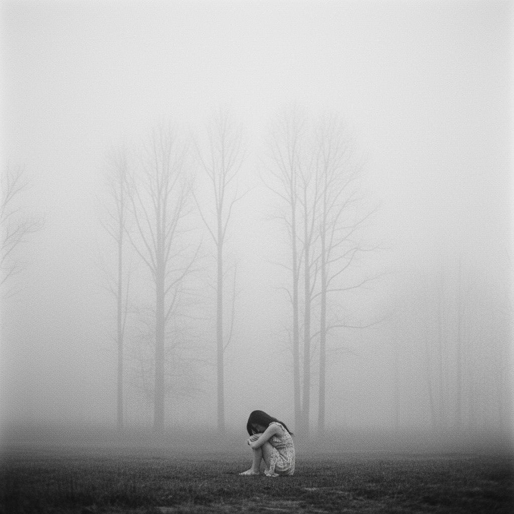 Lonely Figure in Foggy Monochrome