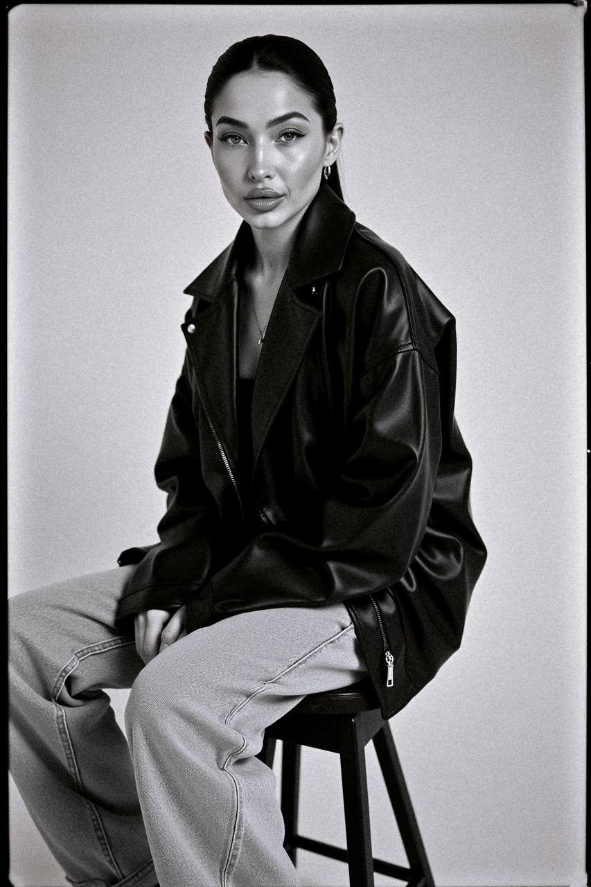 Studio Leather Jacket Model Test Shot