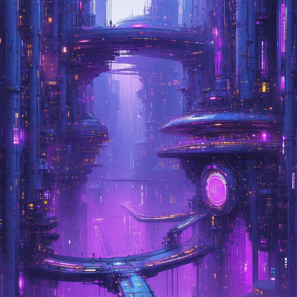 Hyperdetailed Neonpunk Machinery in Dystopian Cityscape
