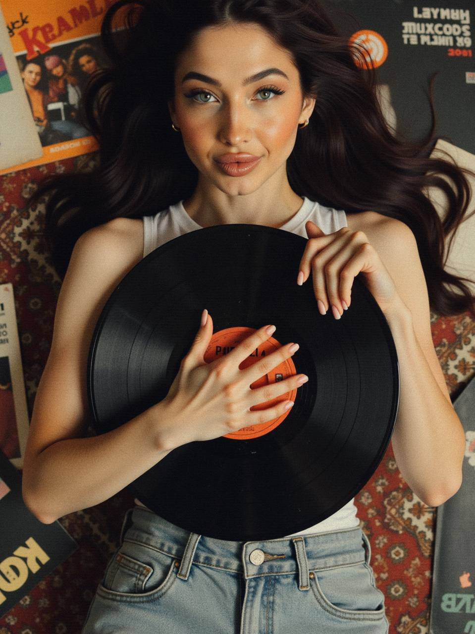 Retro Vinyl Girl Portrait