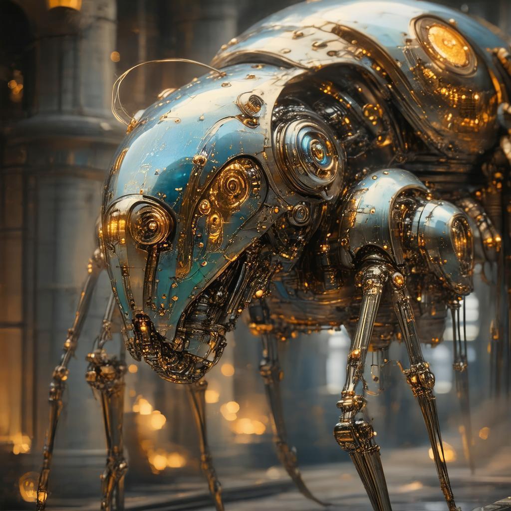 Cinematic Steampunk Mantis in Golden Film Grain