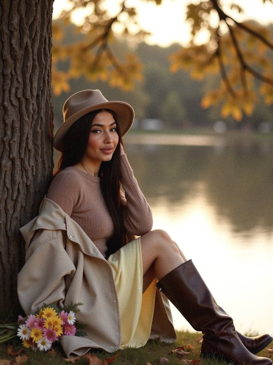 Cinematic Autumn Portrait by Calm Lake