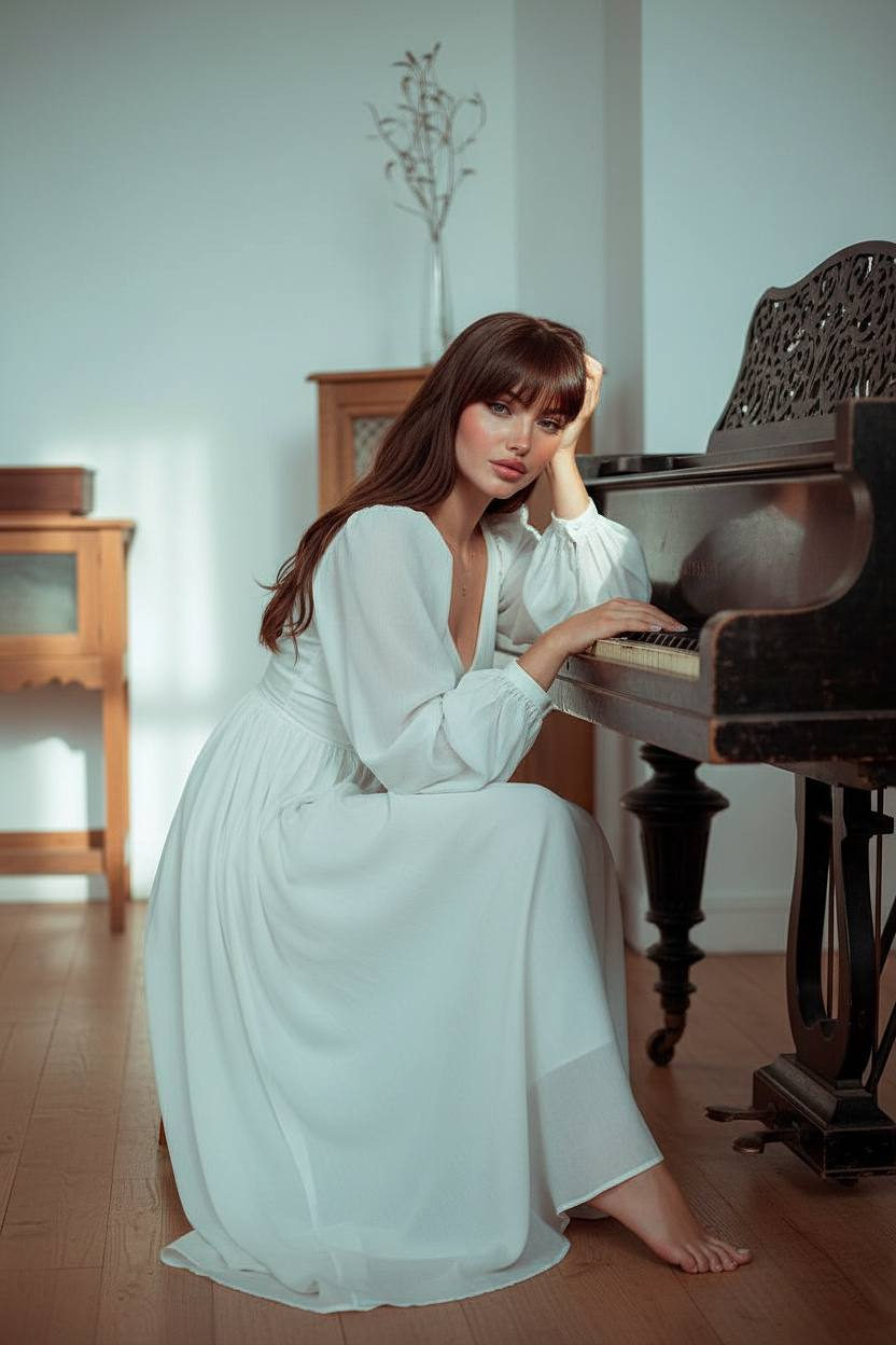 Vintage Piano Girl Portrait