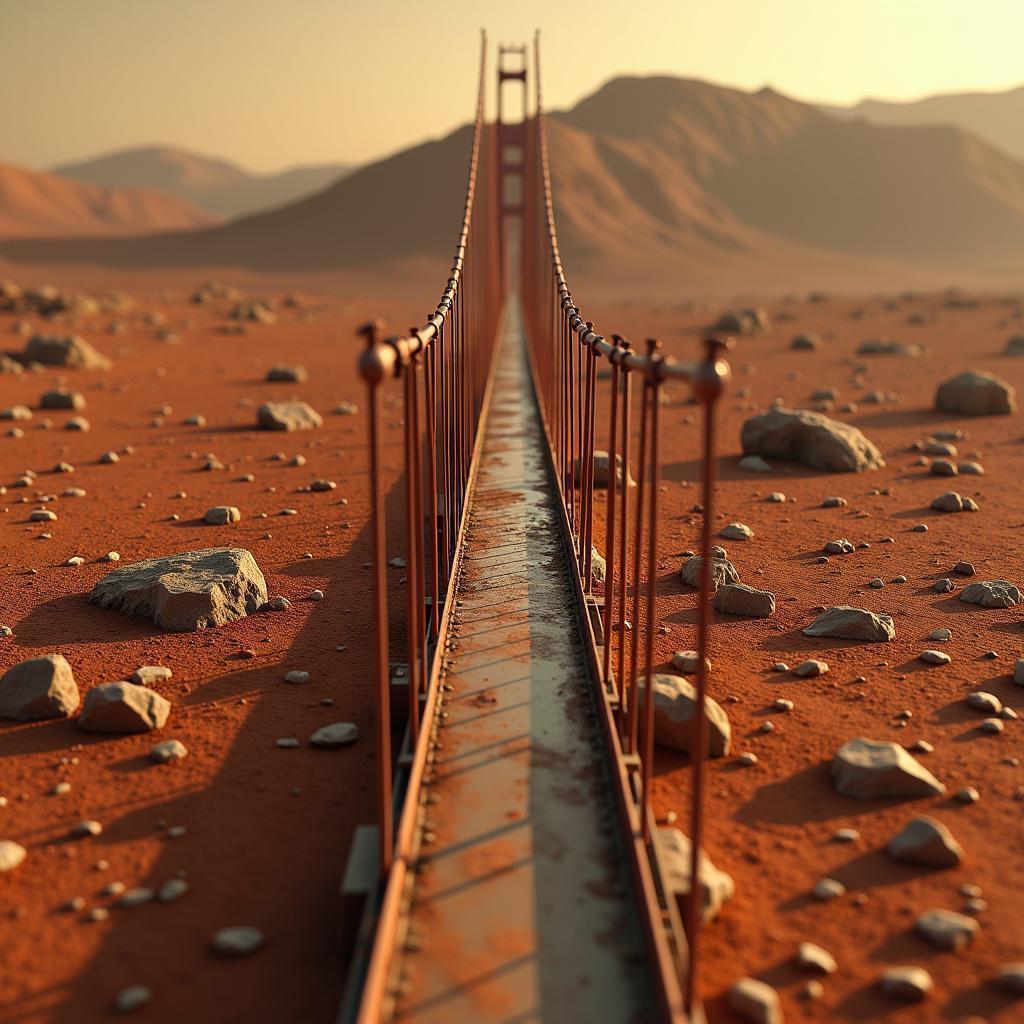 Golden Gate Bridge Rusting on Martian Terrain
