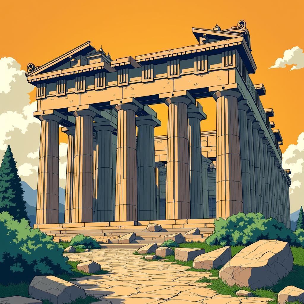 Parthenon Reimagined in Ghibli Anime Style