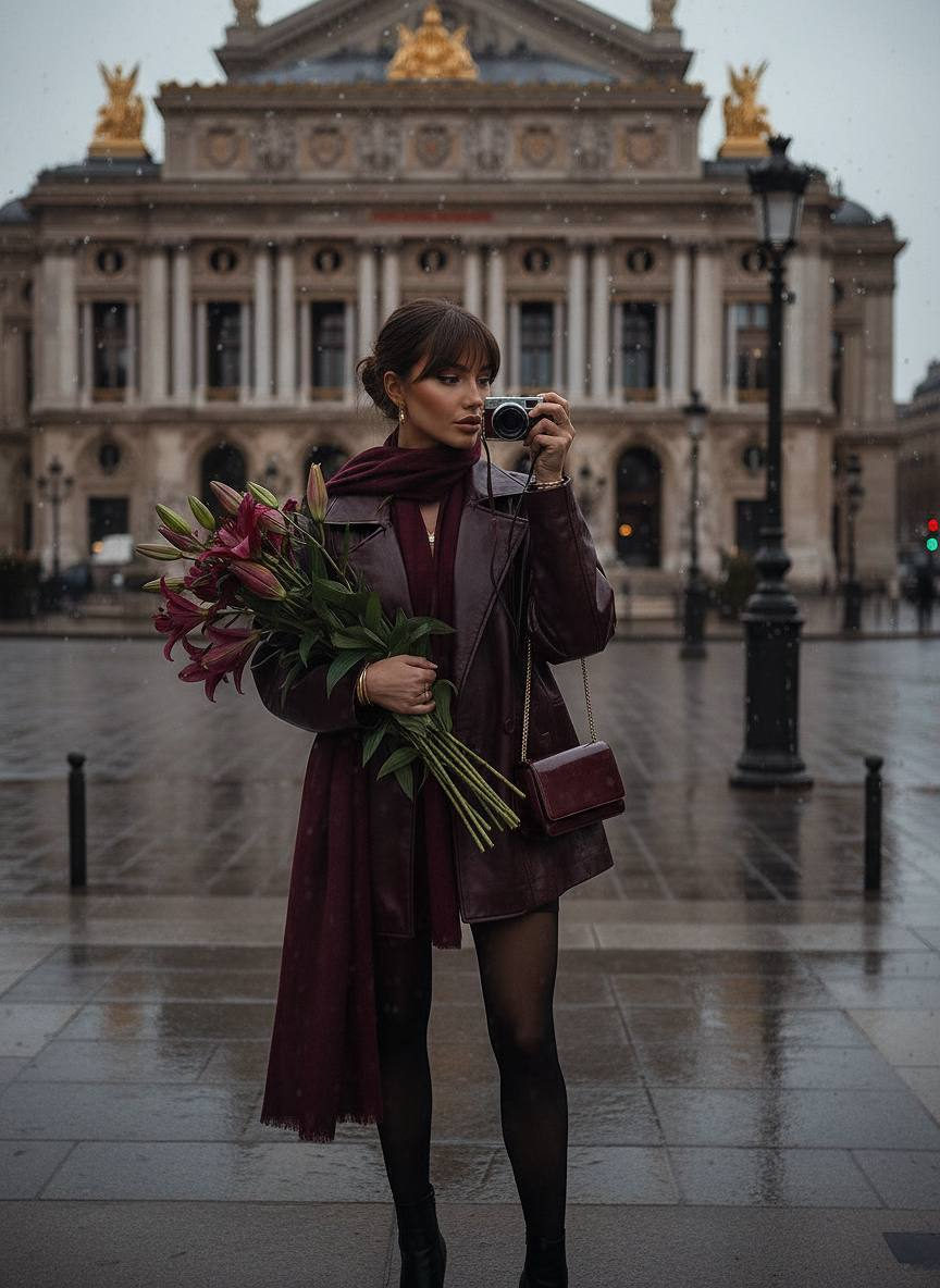 Cinematic Burgundy Paris Street Style
