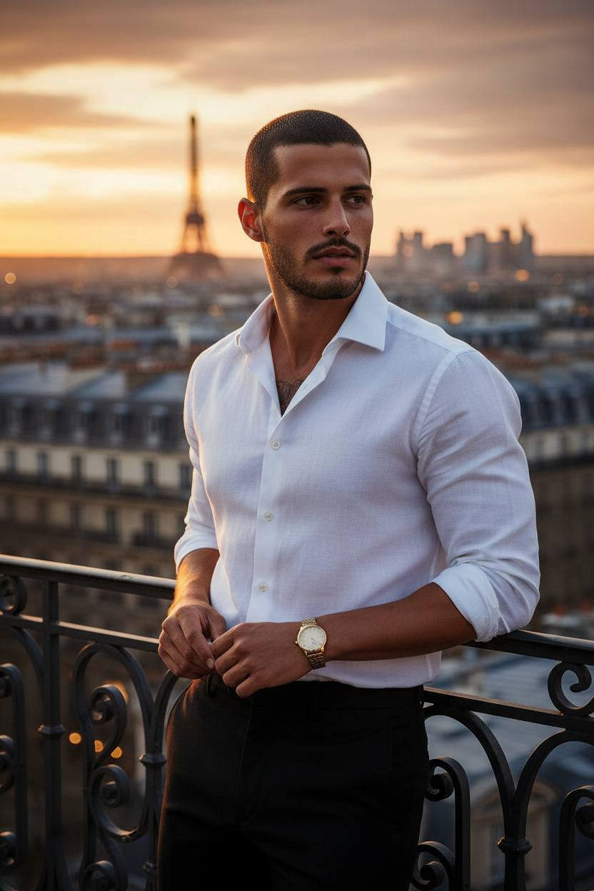 Paris Balcony Sunset Portrait