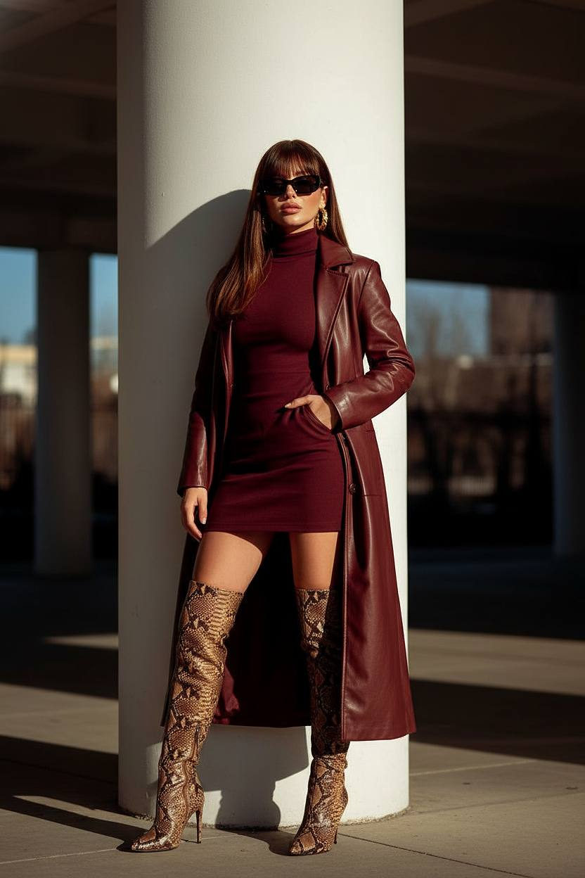 Cinematic Burgundy Fashion Portrait