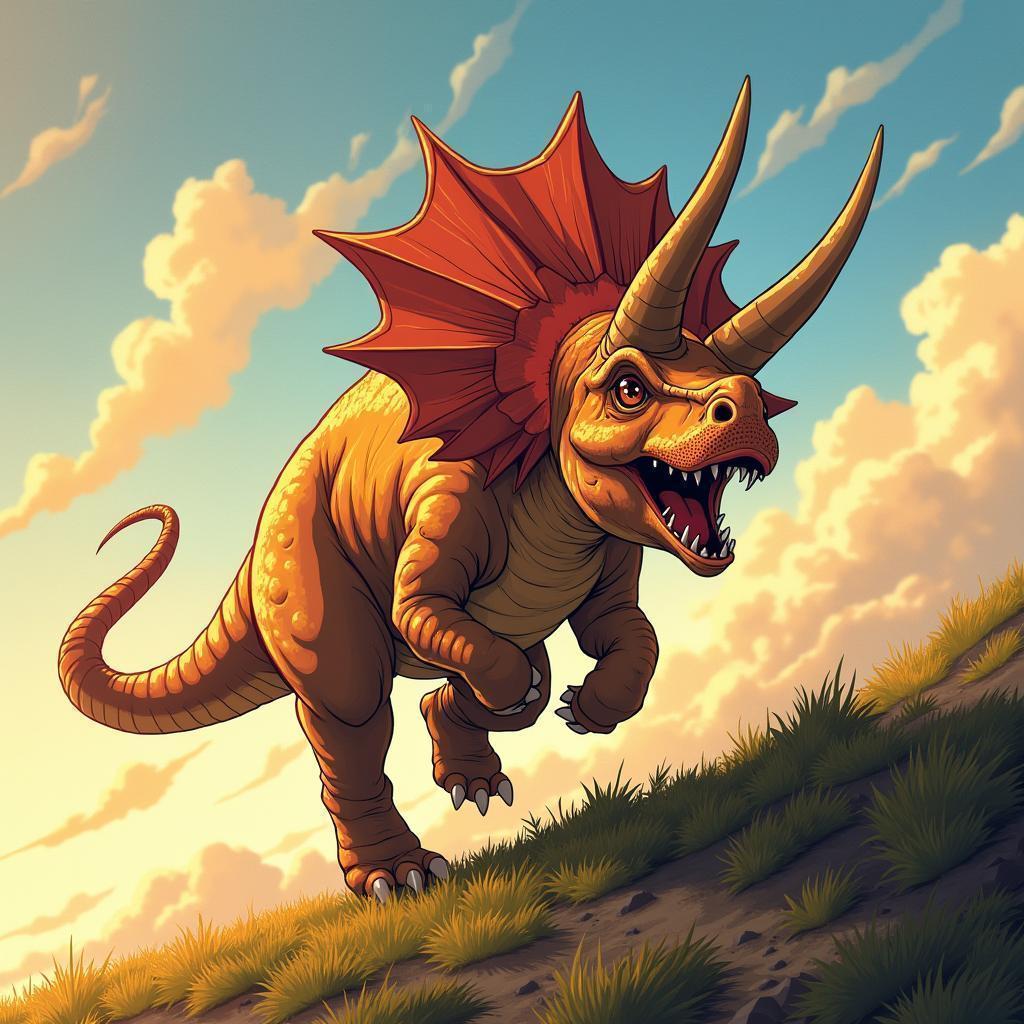 Triceratops Charging Downhill in Anime Fury