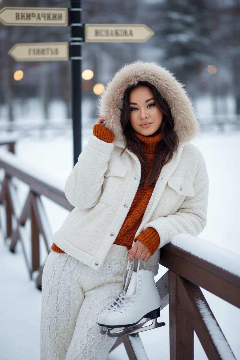 Warm-Smiling Winter Girl with Ice Skates