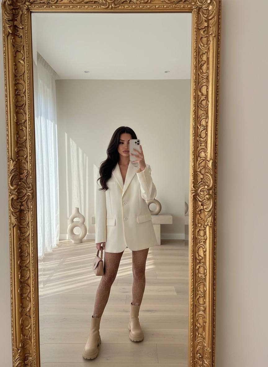 Golden Mirror Portrait in Cream Tones