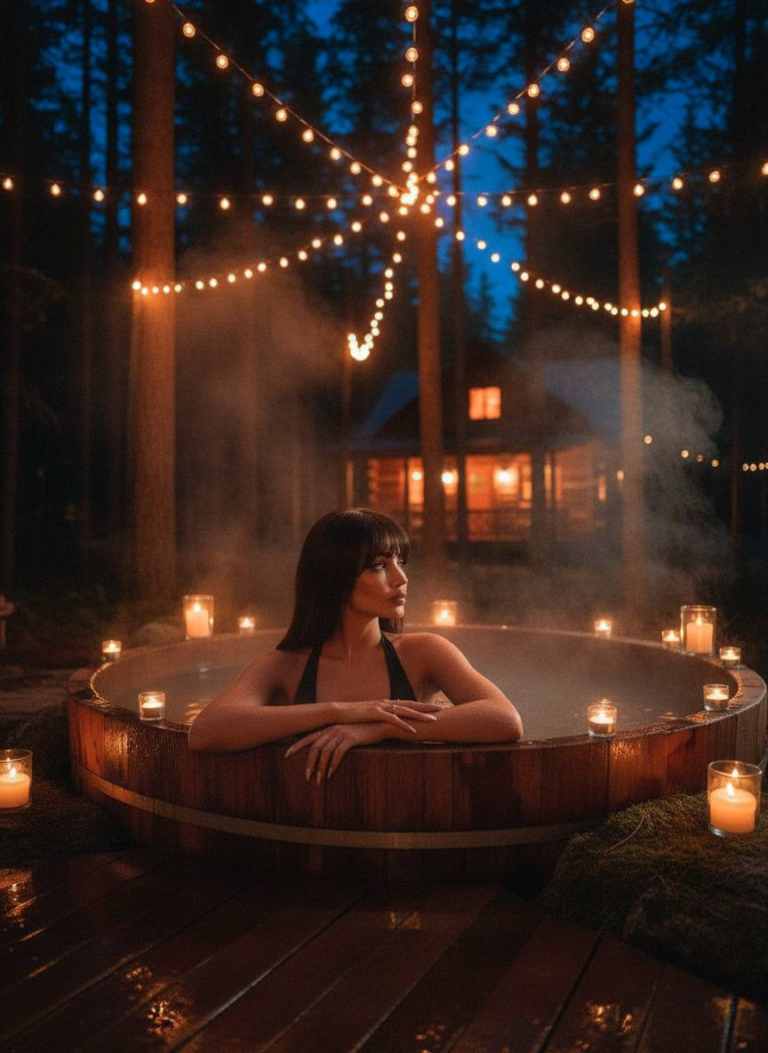 Cozy Forest Hot Tub Evening