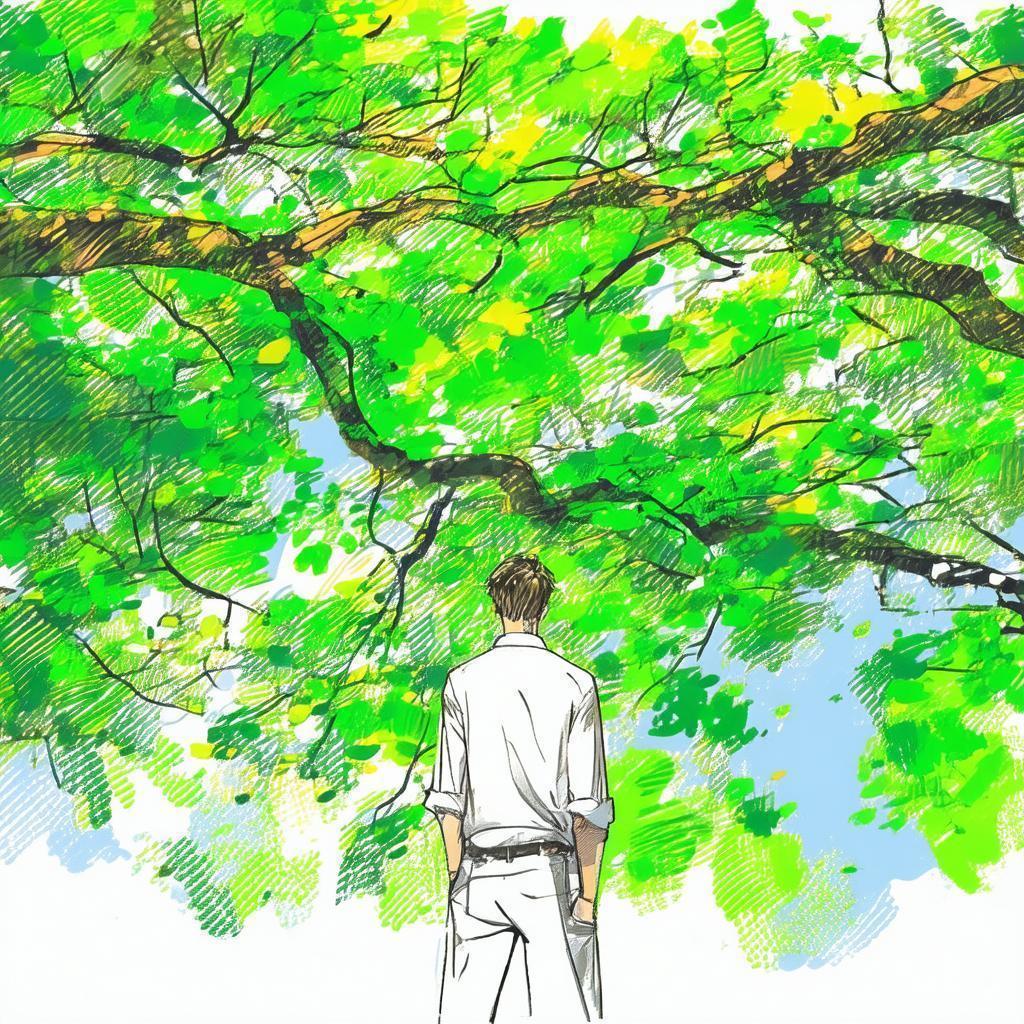 Whiteboard Man Standing Under a Lush Tree