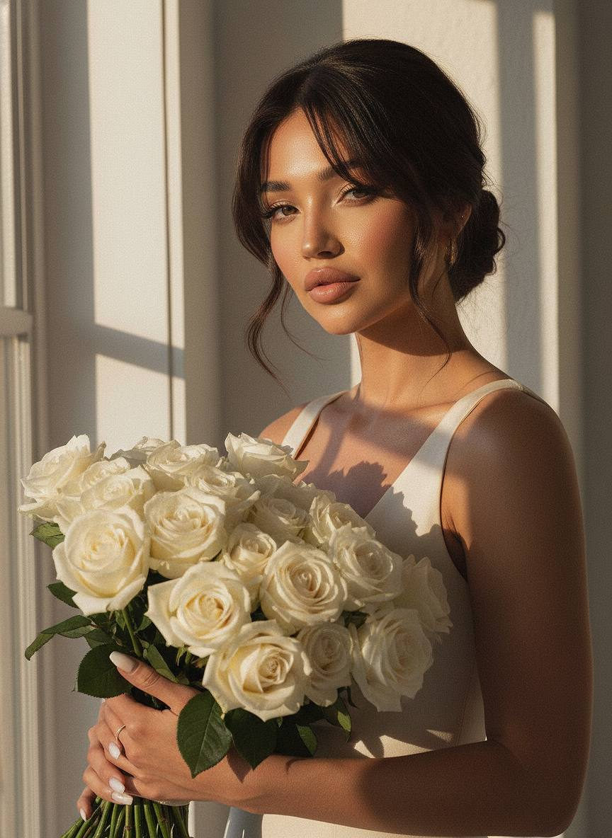 White Roses Sunlit Portrait