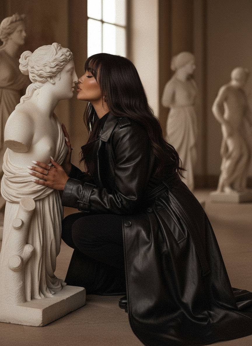 Woman Kissing Stone Statue