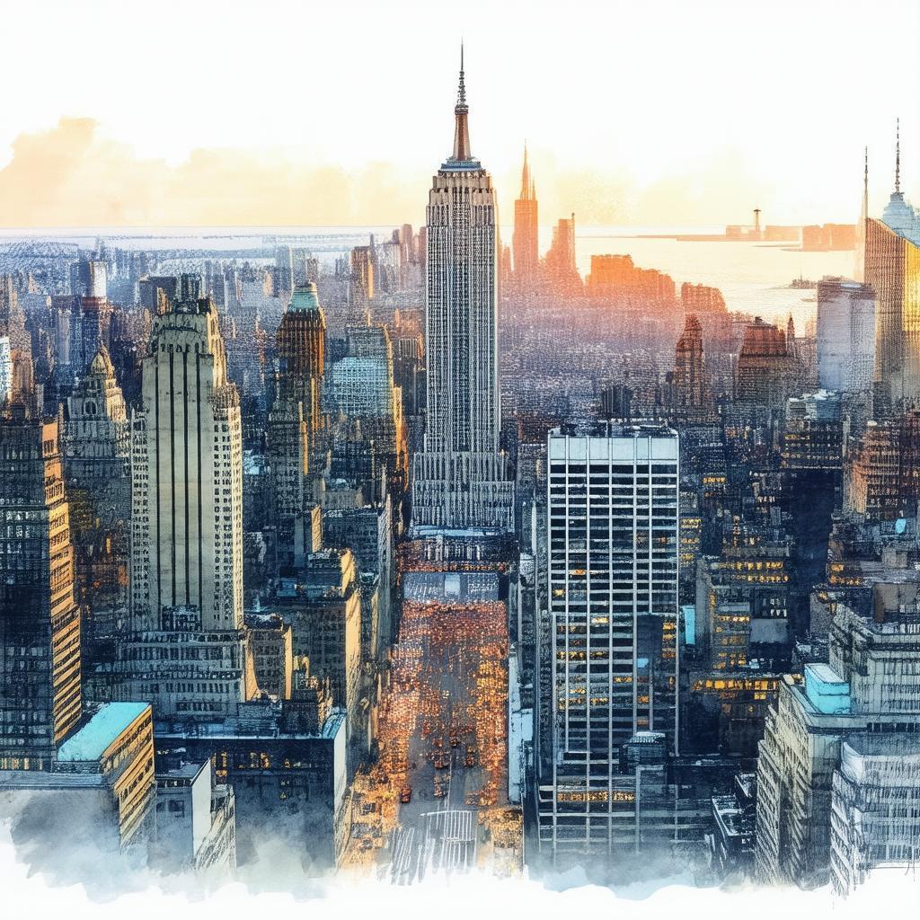 New York Skyline as Classic Book Illustration