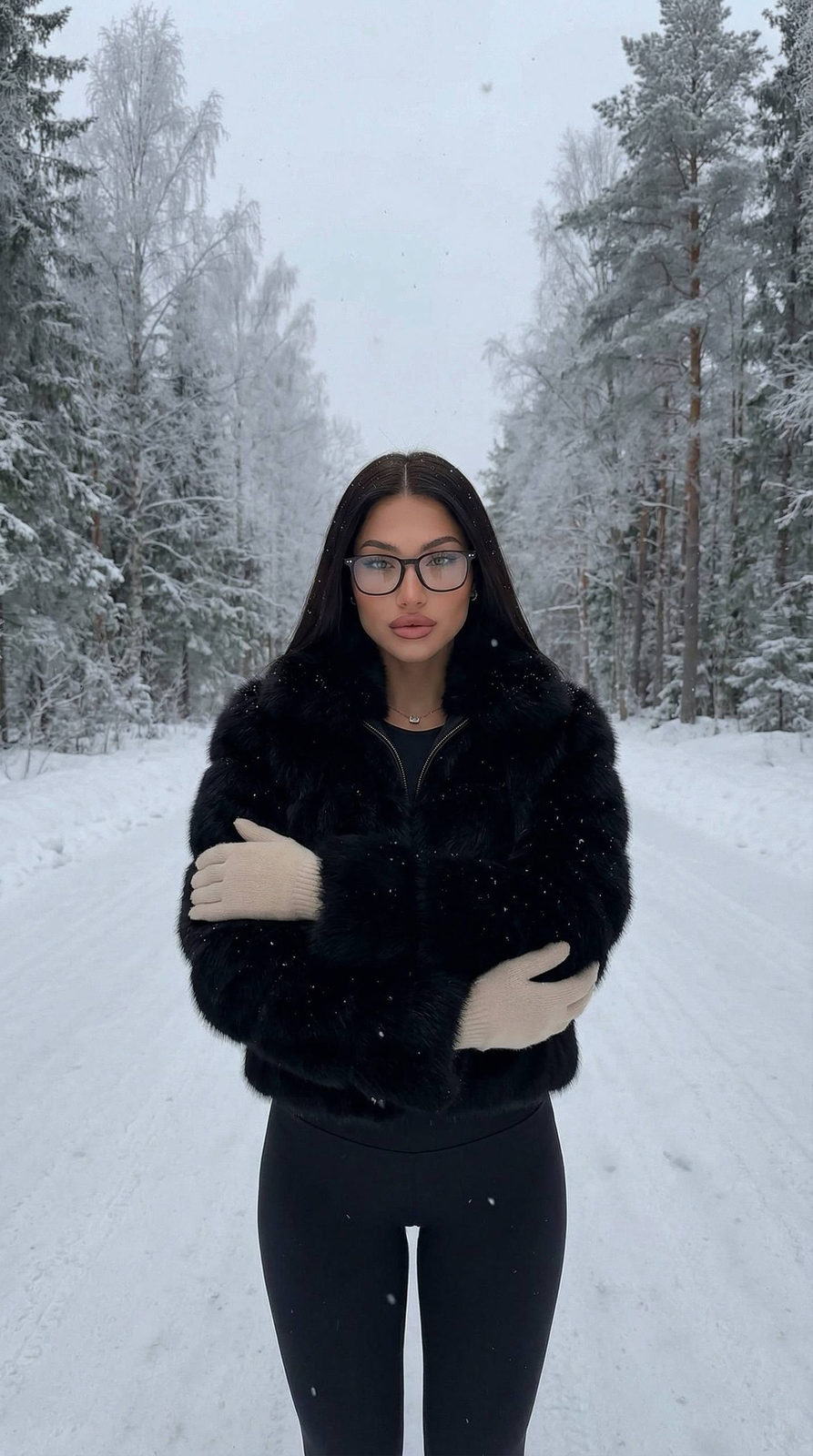 Elegant Winter Portrait In Snowy Forest
