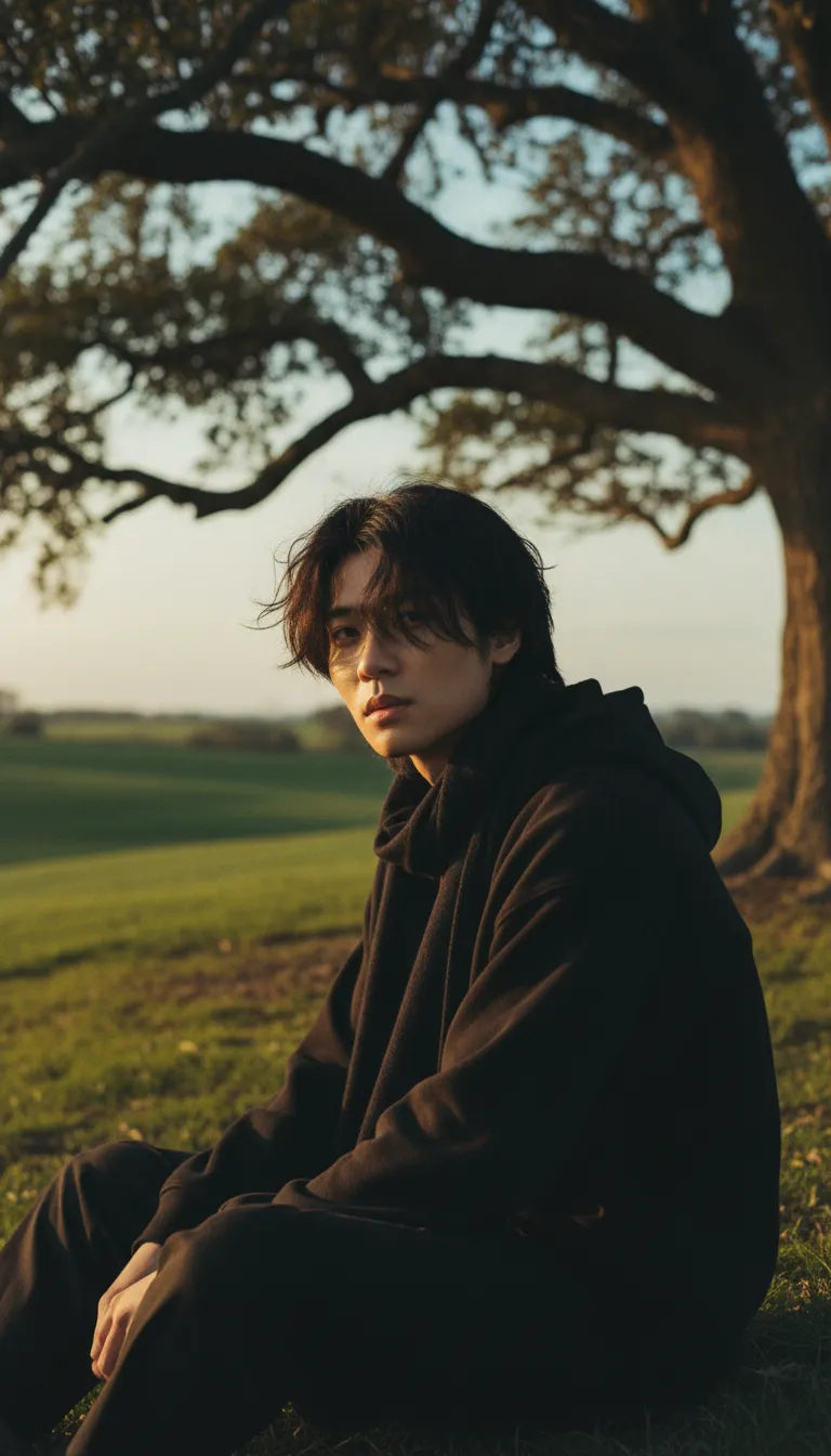 Lonely Youth Under Tree Golden Hour