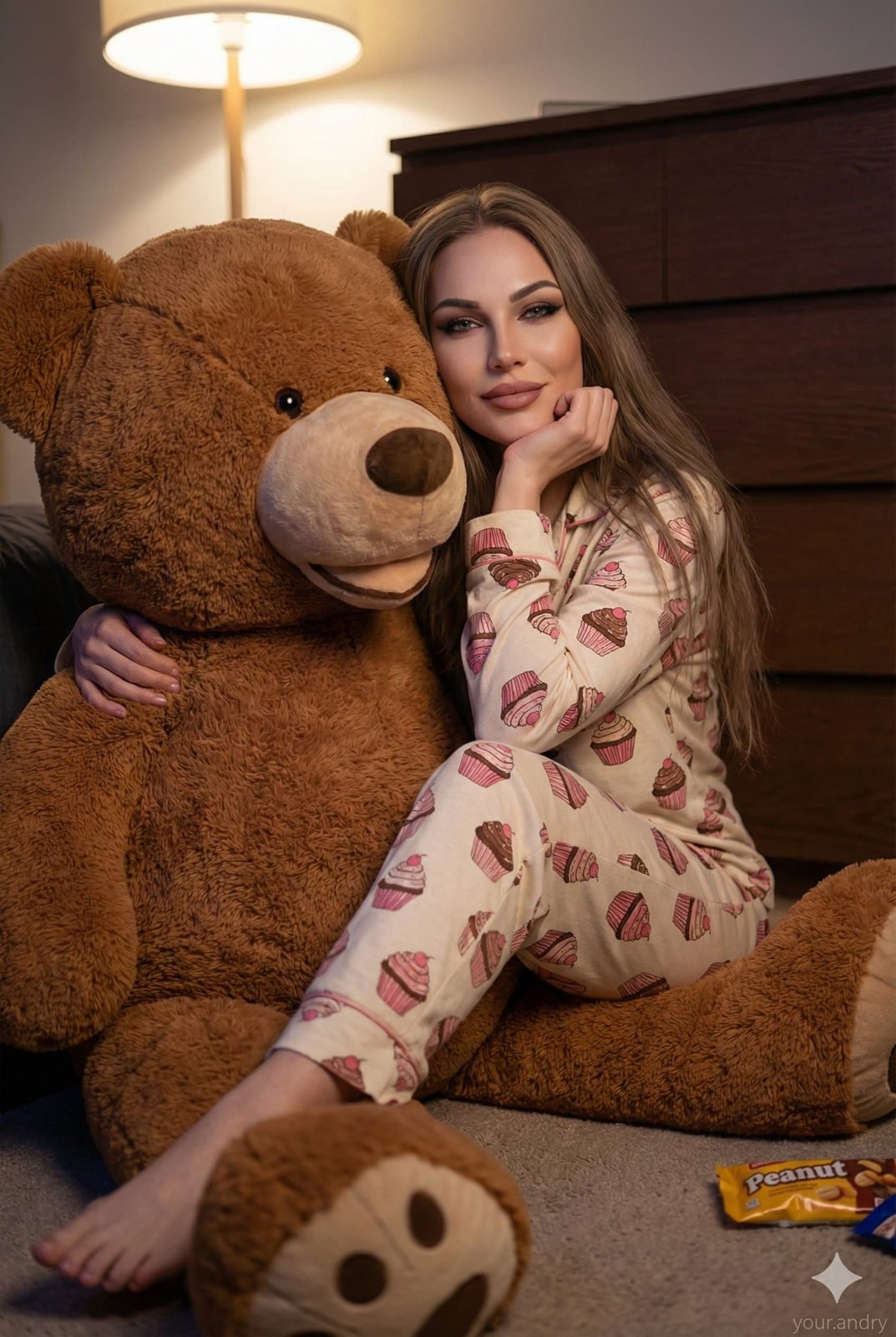 Cozy Girl Hugging Giant Teddy Bear
