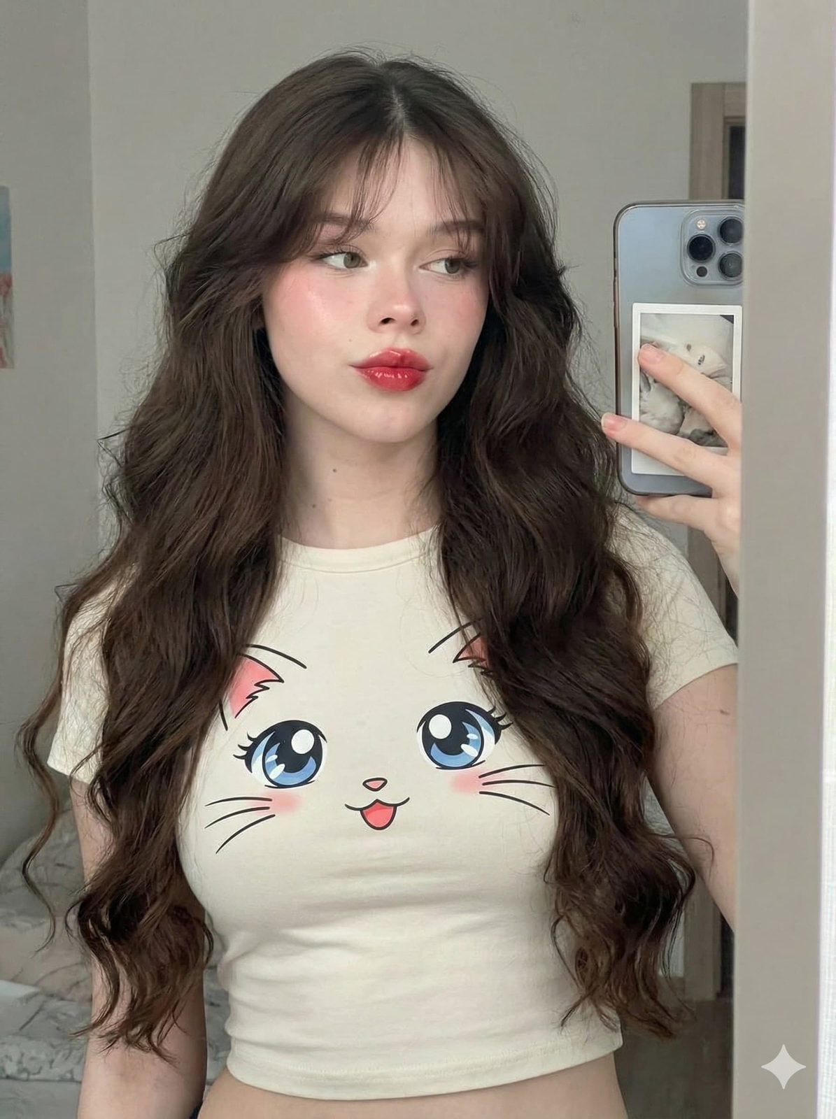 Mirror Selfie with Anime Cat Tee