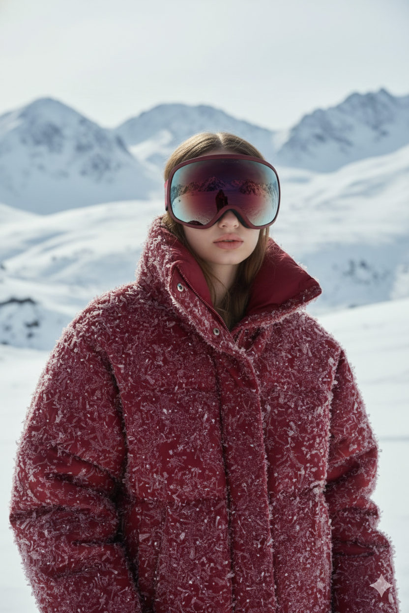 Crimson Frost: Alpine Fashion Portrait