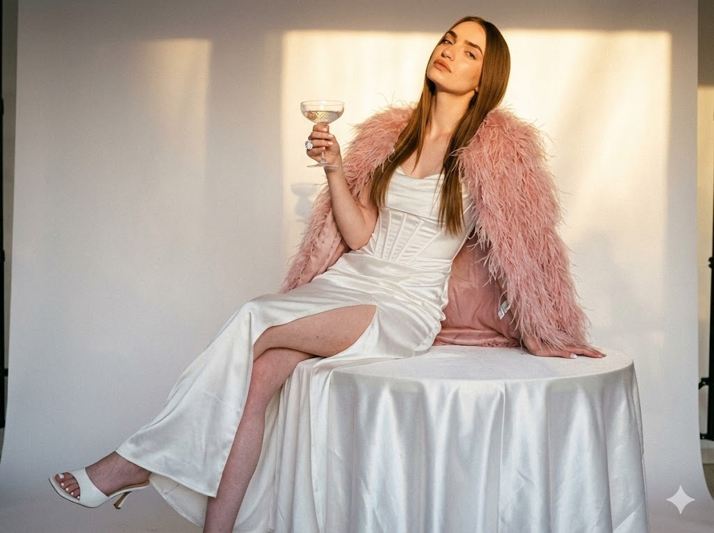 Elegant White Silk Fashion Portrait