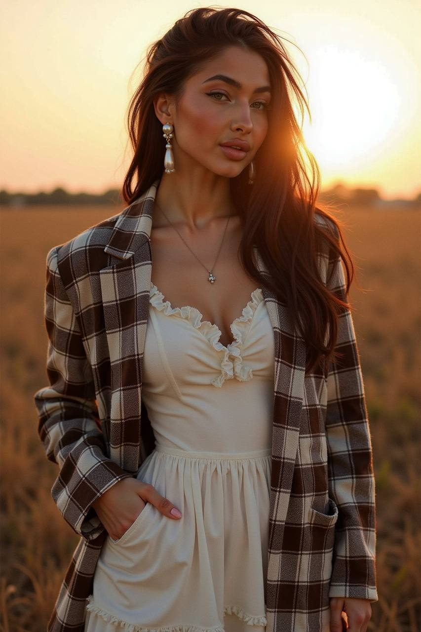 Golden Hour Countryside Fashion Portrait
