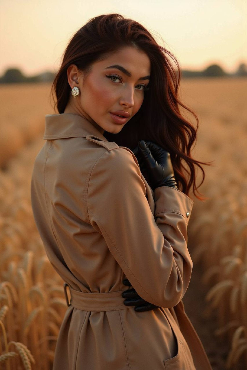 Cinematic Fashion Trench Coat Sunset