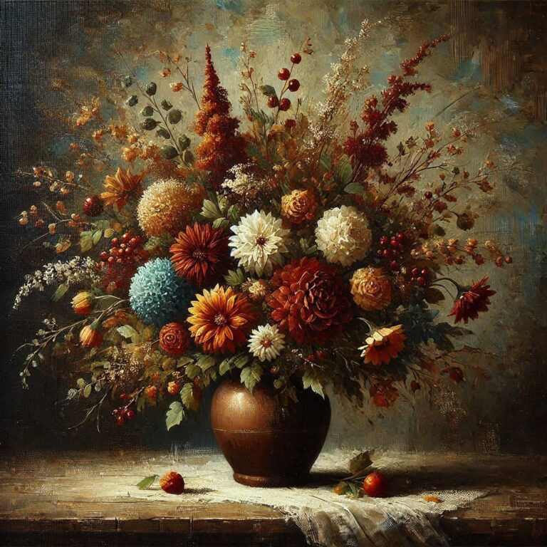 Vintage Fall Flowers Bouquet Painting