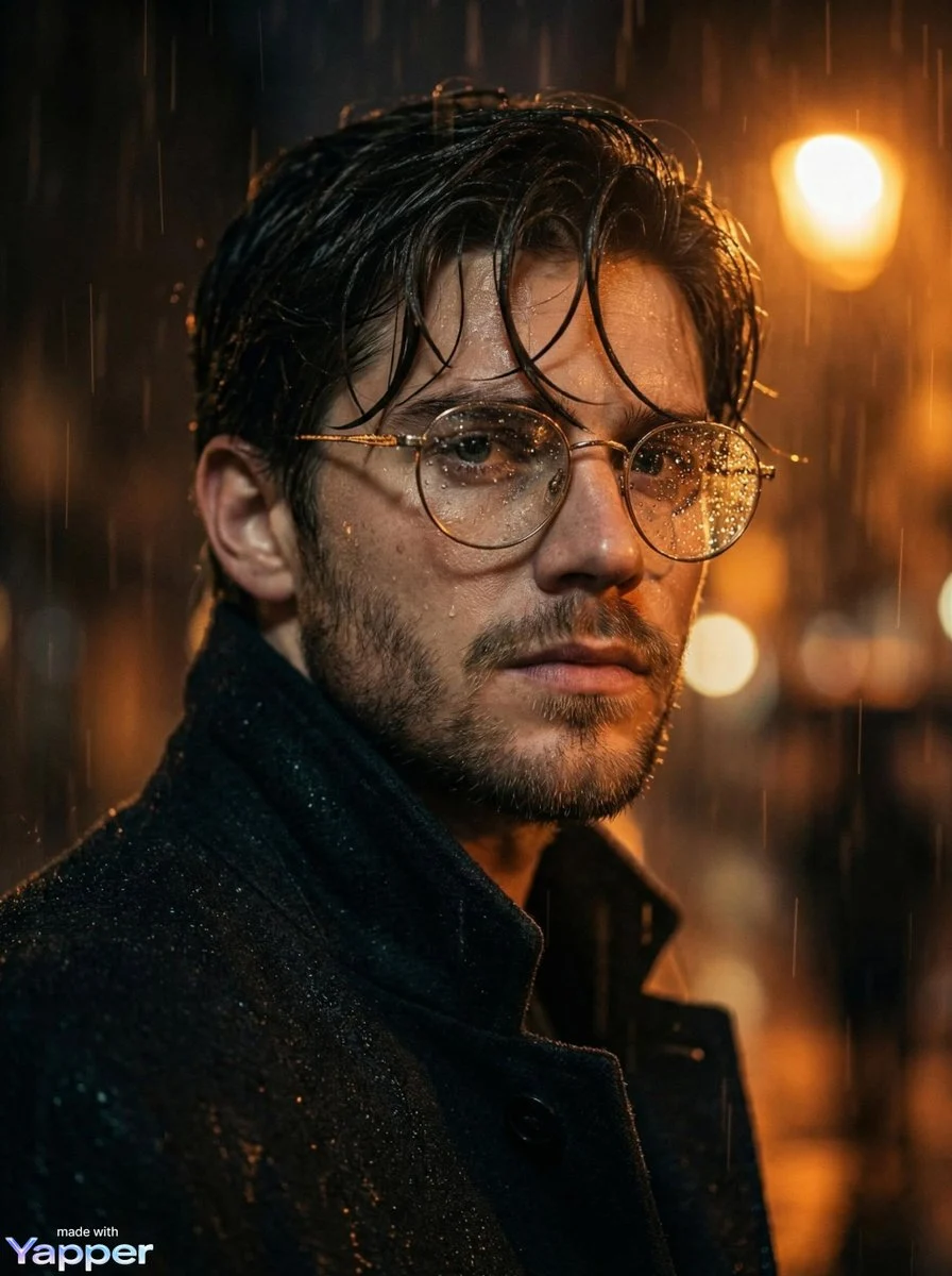 Cinematic Rain Portrait Young Man