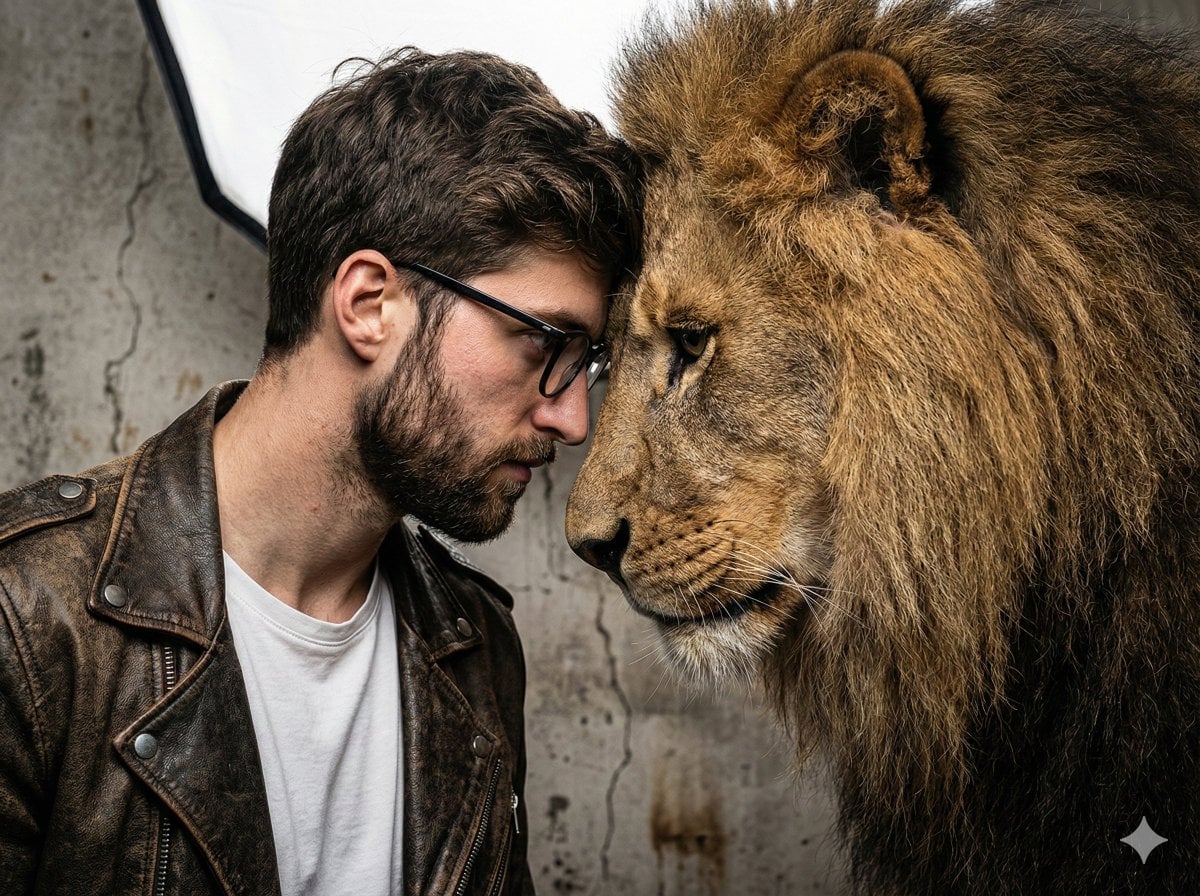 Gritty Man and Lion Portrait