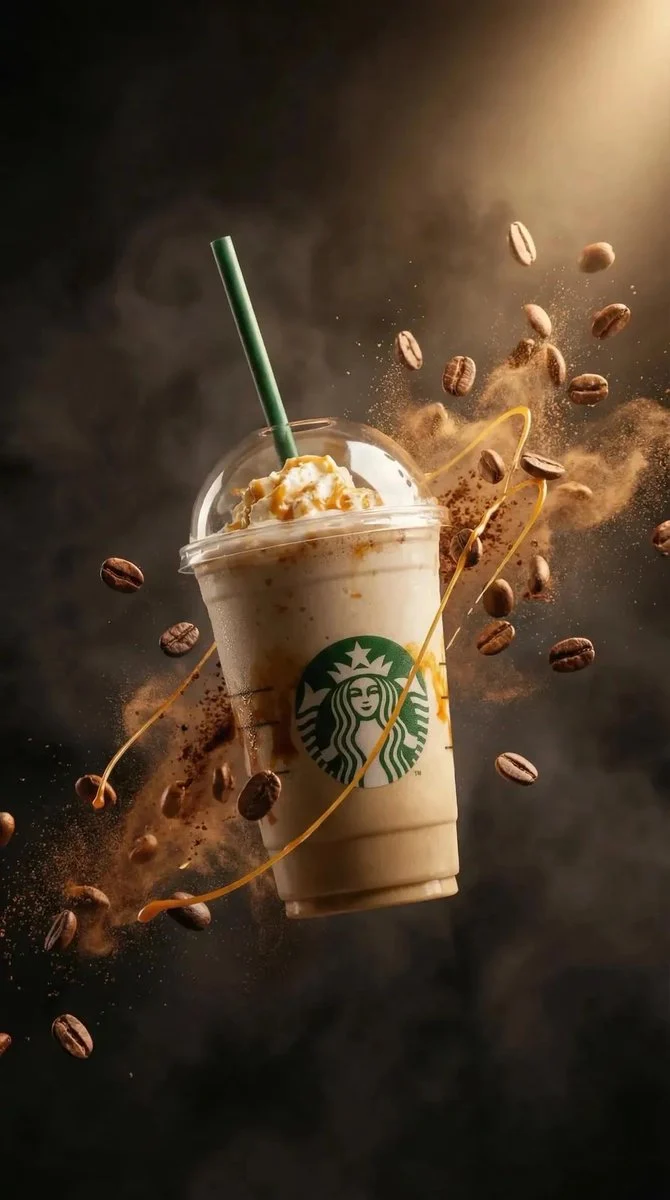 Floating Caramel Frappuccino Commercial Shot