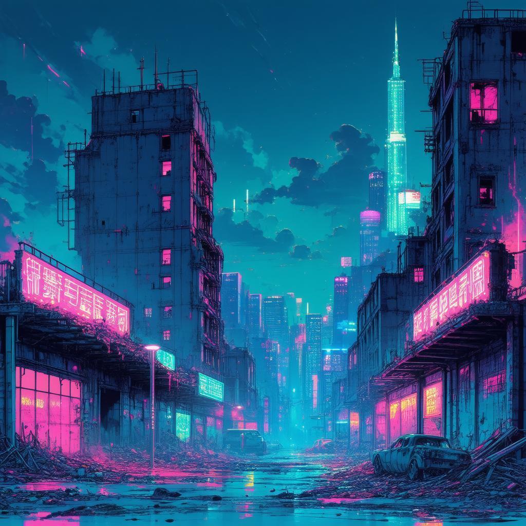 Post Apocalyptic Houston in Neon Manga Ruins
