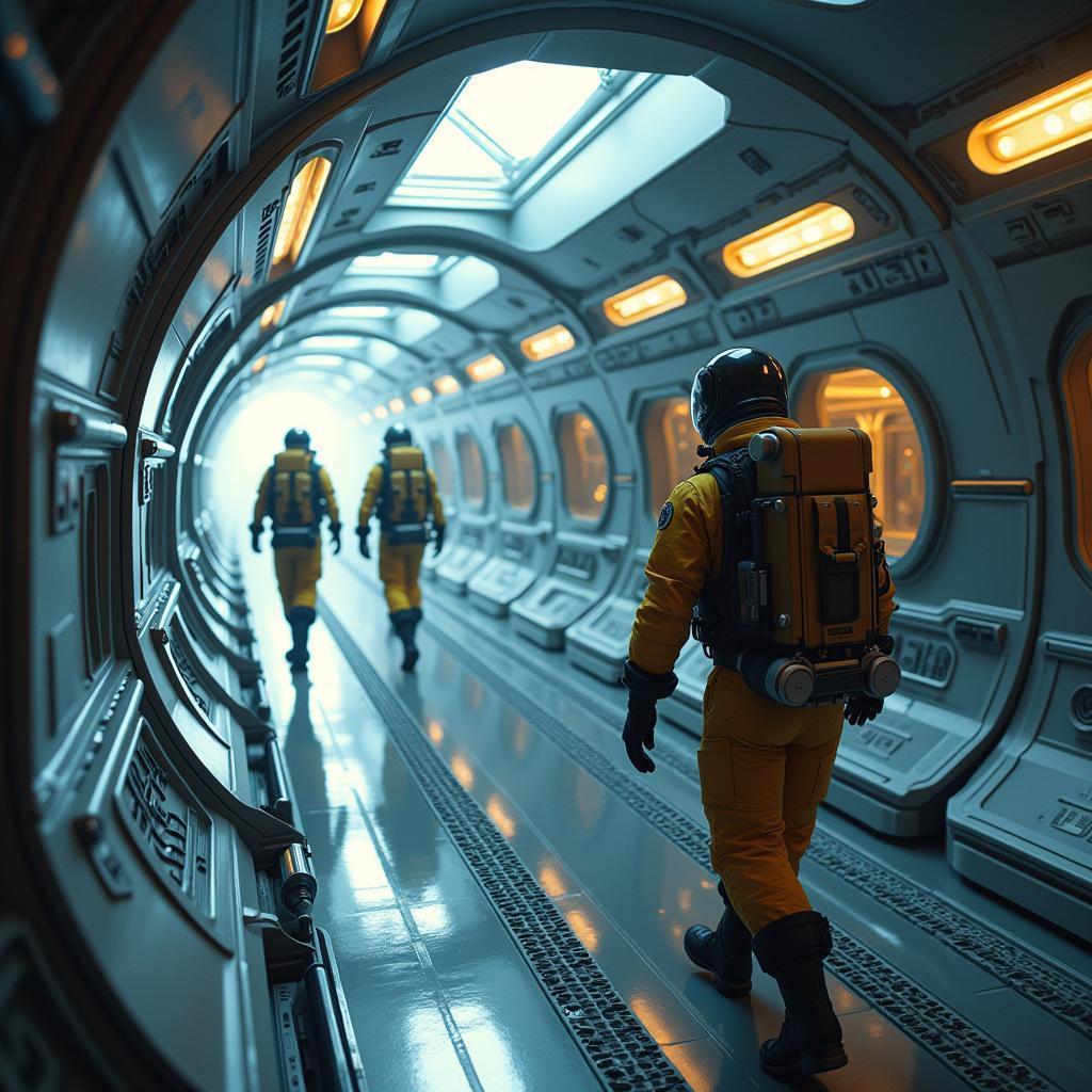 Jetpack Astronauts Inside a Sleek Space Ark