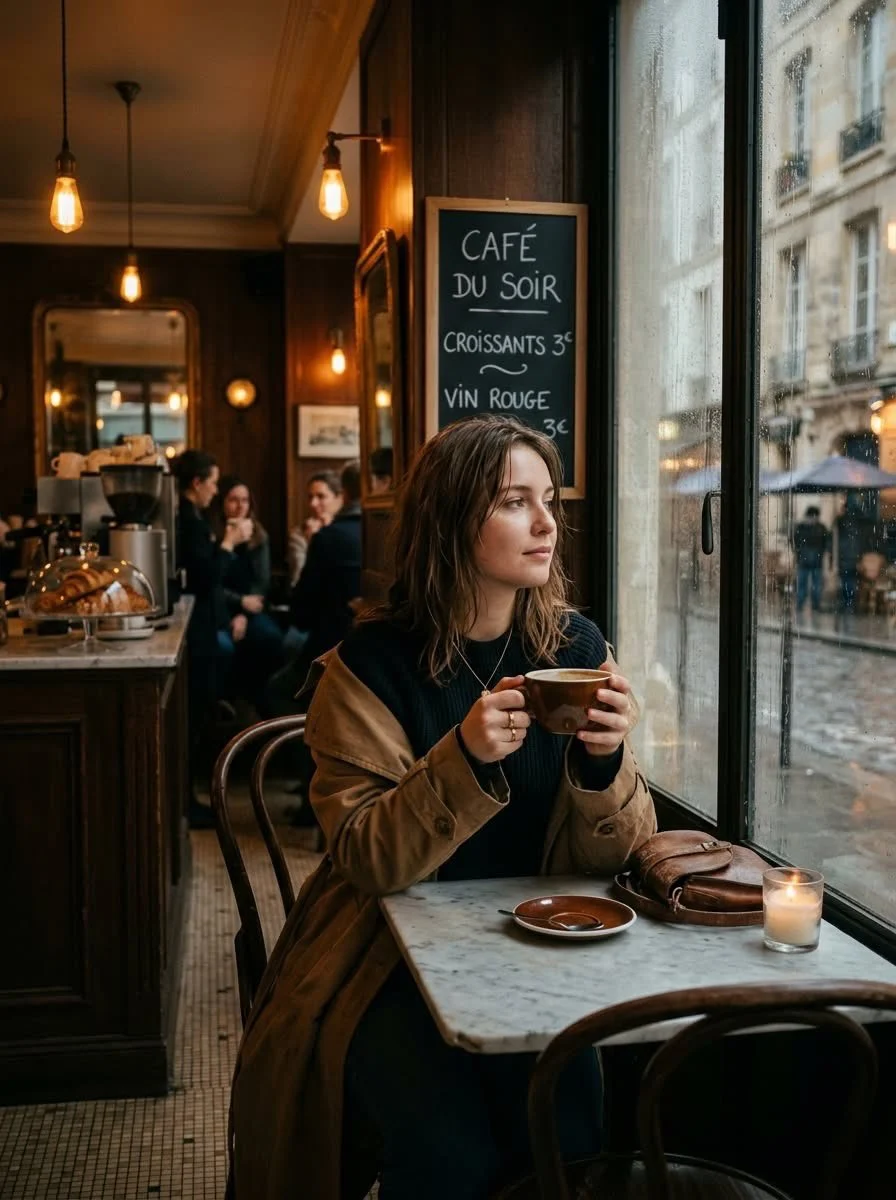 Rainy Paris Café Moment