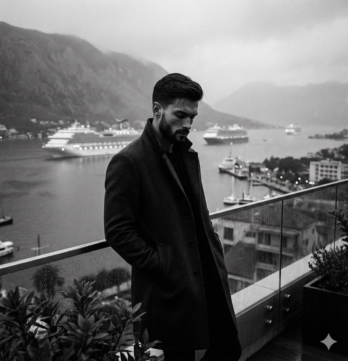Man Contemplating In Misty Bay